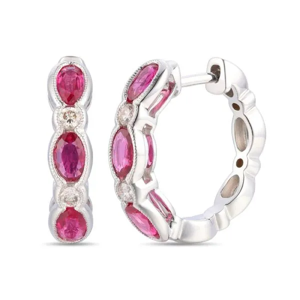 Le Vian 14K White Gold Hoop Earrings with Oval Rubies & Diamond Accents – 1.56 CTW MarBill Jewelers Belle Vernon, PA