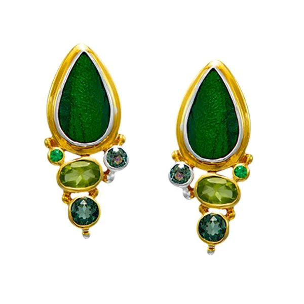 Sterling Silver & 22K Gold Vermeil Earrings with Black MOP, Emerald & Peridot – Statement Luxury MarBill Jewelers Belle Vernon, PA