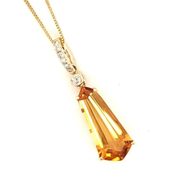 14K Yellow Gold Shield-Cut Citrine Pendant with Diamonds and Chain MarBill Jewelers Belle Vernon, PA