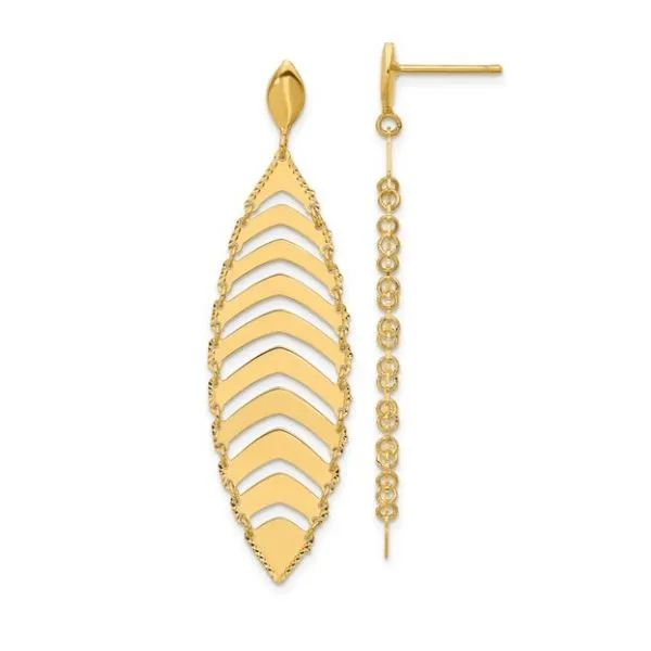 14K Yellow Gold Polished Post Dangle Leaf Earrings – Natural Elegance MarBill Jewelers Belle Vernon, PA