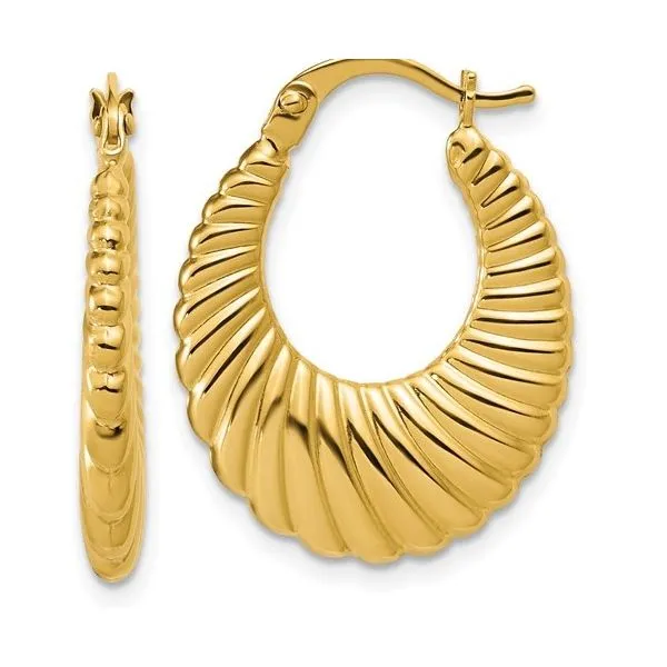 14K Yellow Gold Polished and Grooved Hoop Earrings – Textured Elegance MarBill Jewelers Belle Vernon, PA