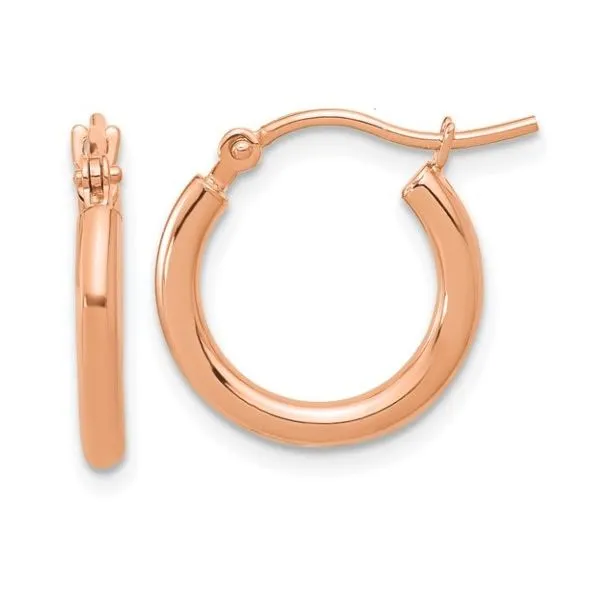 14K Rose Gold Polished 2x15mm Hoop Earrings – Elegant Everyday Shine MarBill Jewelers Belle Vernon, PA