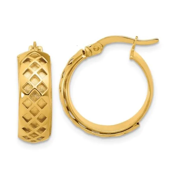 14K Polished and Brushed Fancy Hoop Earrings – Elegant Contrast, Timeless Style MarBill Jewelers Belle Vernon, PA