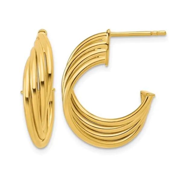 10K Polished 3 Row Twist J-Hoop Post Earrings – Modern Texture, Classic Elegance MarBill Jewelers Belle Vernon, PA