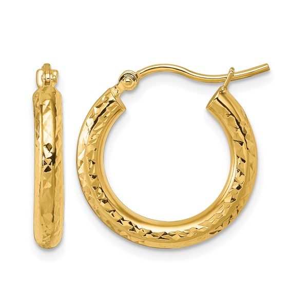 10K Diamond Cut 3mm Round Hoop Earrings – Timeless Sparkle MarBill Jewelers Belle Vernon, PA