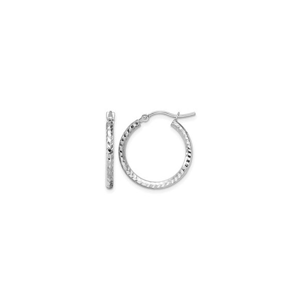 Sleek Sparkle in Every Detail – 10K White Gold 2mm Diamond Cut Hoop Earrings MarBill Jewelers Belle Vernon, PA