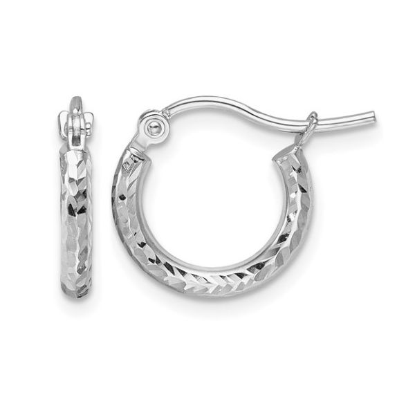 10K White Gold Diamond Cut 2mm Round Tube Hoop Earrings – Timeless Sparkle in Every Turn MarBill Jewelers Belle Vernon, PA