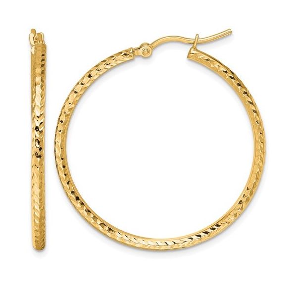 10K Yellow Gold Diamond Cut 2mm Round Tube Hoops – Subtle Sparkle MarBill Jewelers Belle Vernon, PA