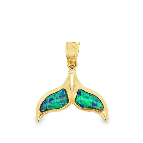 14K Yellow Gold Whale Tail with Gemstone Colored Inlay MarBill Jewelers Belle Vernon, PA