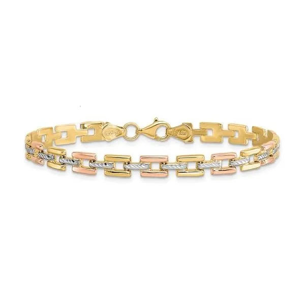 14K Tricolor Gold Fancy Bracelet – White & Rose Rhodium Accents (7.25