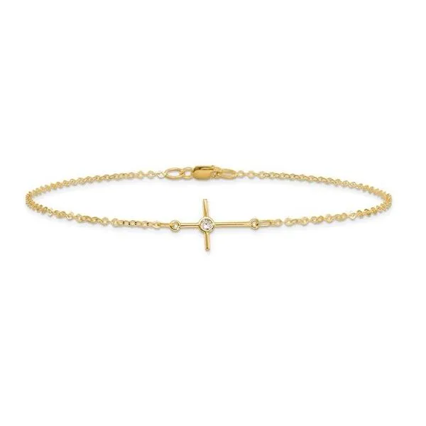 14K Yellow Gold CZ Cross Bracelet – Dainty Elegance with Adjustable Fit MarBill Jewelers Belle Vernon, PA