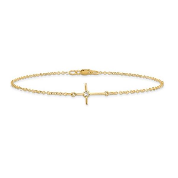 14K Yellow Gold CZ Cross Bracelet – Dainty Elegance with Adjustable Fit MarBill Jewelers Belle Vernon, PA