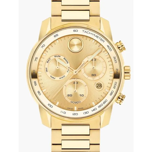 Movado Sporty Chronograph – Yellow Gold Ion-Plated Stainless Steel, 44mm Case MarBill Jewelers Belle Vernon, PA