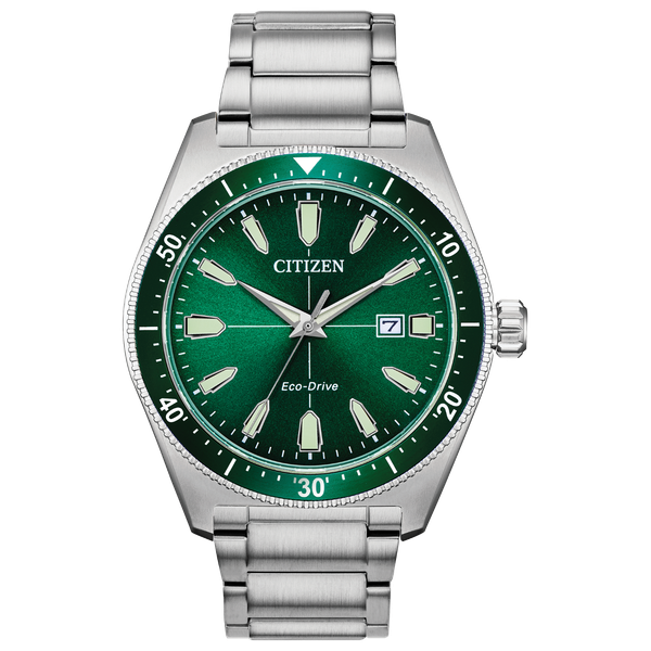 Citizen Stainless Steel Eco-Drive Watch – Green Dial with Date | Bold & Reliable MarBill Jewelers Belle Vernon, PA