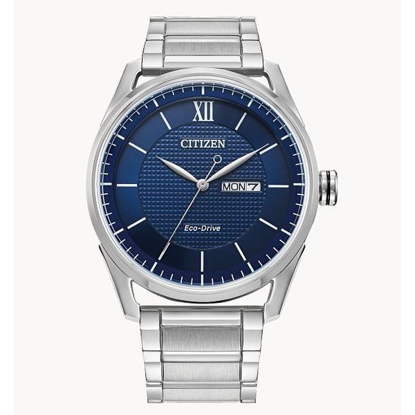 Citizen Gents Silver-Tone Stainless Steel Watch with Blue Dial & Eco-Drive MarBill Jewelers Belle Vernon, PA