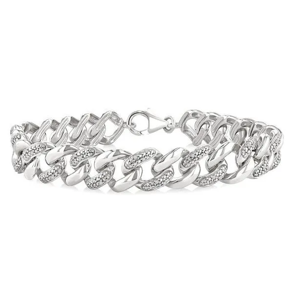 Sterling Silver 0.15 CTW Diamond Cuban Link Bracelet MarBill Jewelers Belle Vernon, PA