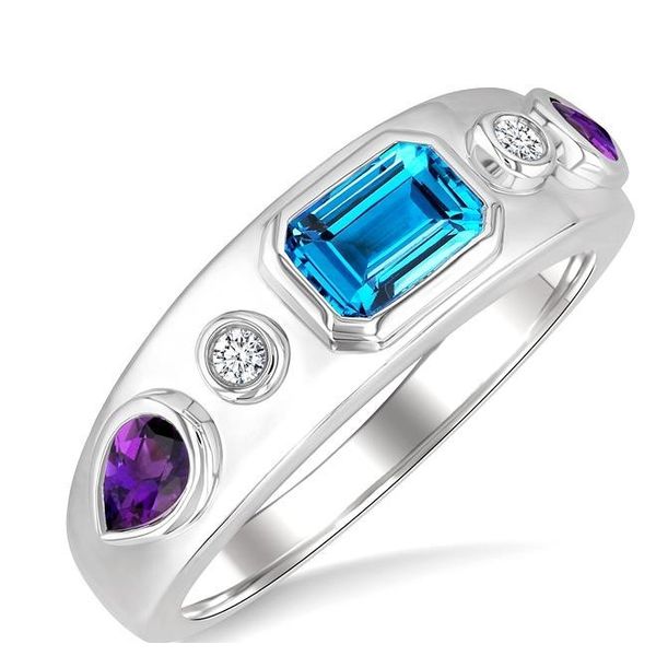 Sterling Silver Blue Topaz, Amethyst & Diamond Ring – 0.04 CTW MarBill Jewelers Belle Vernon, PA