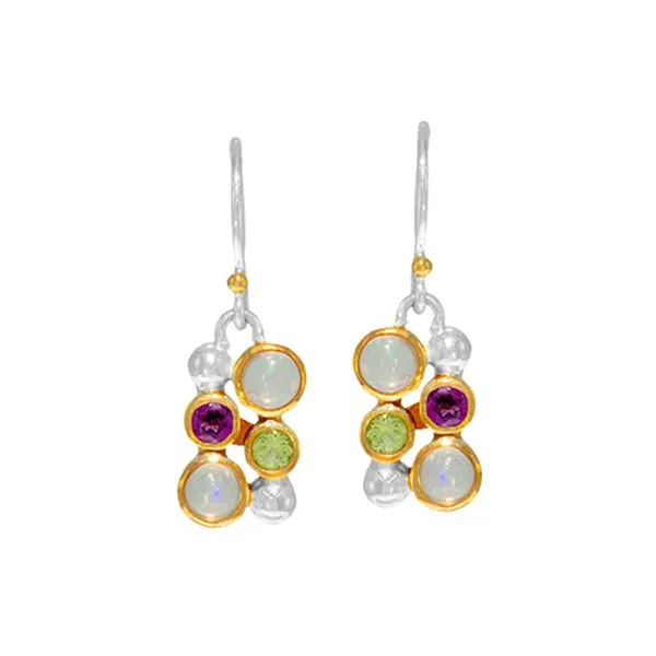 Sterling Silver Earrings with Ethiopian Opal, Peridot & Rhodolite Garnet – Vivid & Elegant MarBill Jewelers Belle Vernon, PA