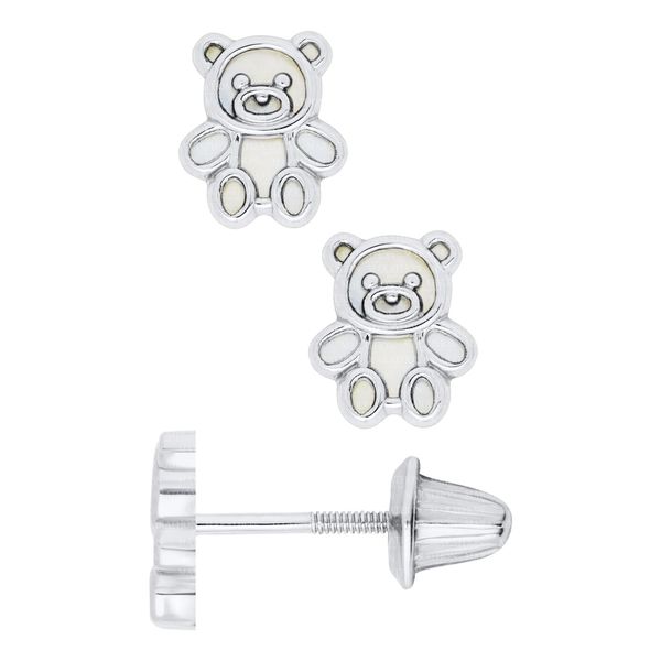 Sterling Silver Teddy Bear Earrings with Mother of Pearl – Sweet & Elegant MarBill Jewelers Belle Vernon, PA