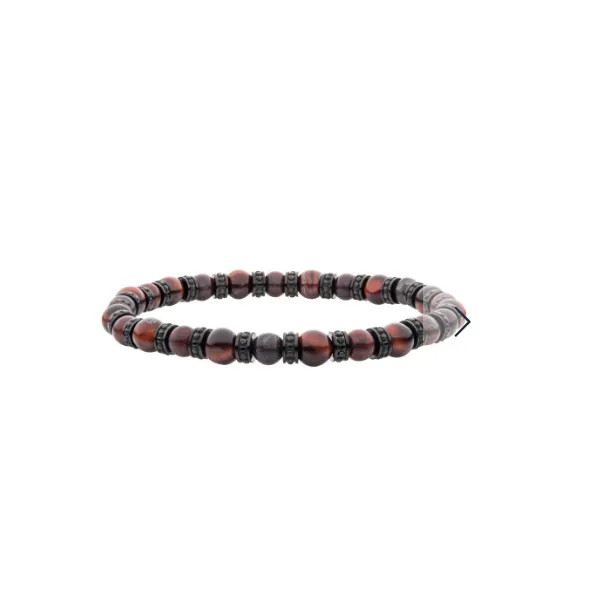 Men's Black Steel Disks Alternating with Genuine Rainbow Jasper & Tiger Eye Stone Beads MarBill Jewelers Belle Vernon, PA