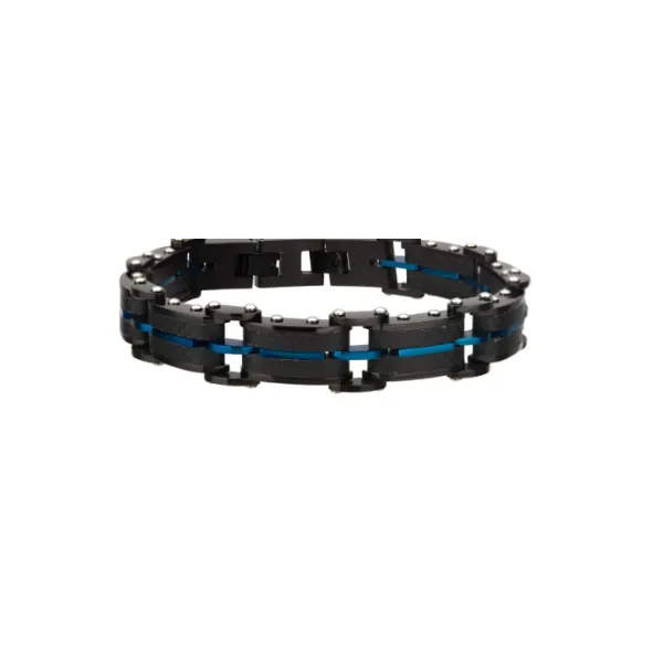 Men's Black Carbon Fiber & Blue IP Link Bracelet MarBill Jewelers Belle Vernon, PA