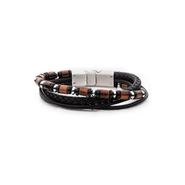 Men's Black & Brown Leather Multi-Strand Bracelet MarBill Jewelers Belle Vernon, PA