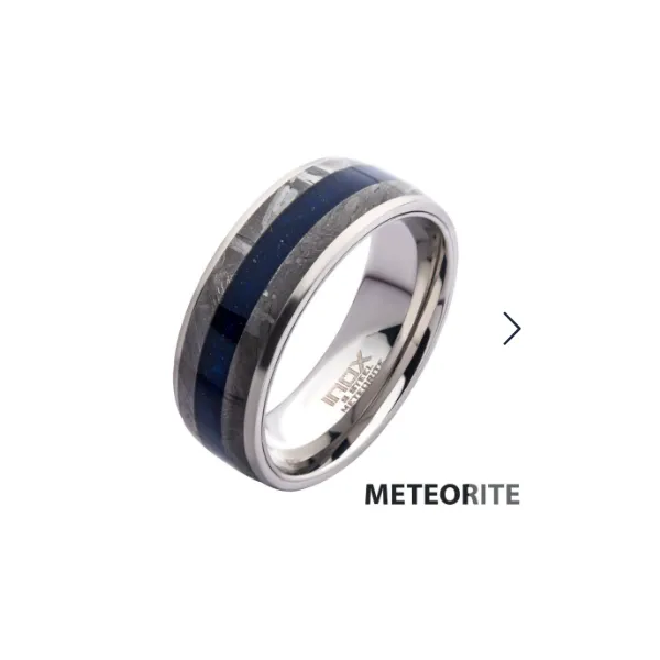 Men's Lapis Lazuli & Meteorite Inlay Steel Ring MarBill Jewelers Belle Vernon, PA