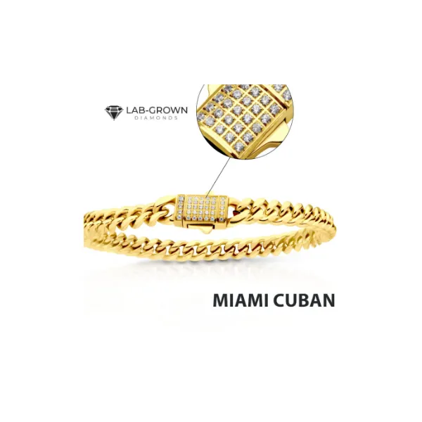 Men's 18Kt Gold IP Miami Cuban Chain Bracelet with Lab-Grown Diamonds MarBill Jewelers Belle Vernon, PA