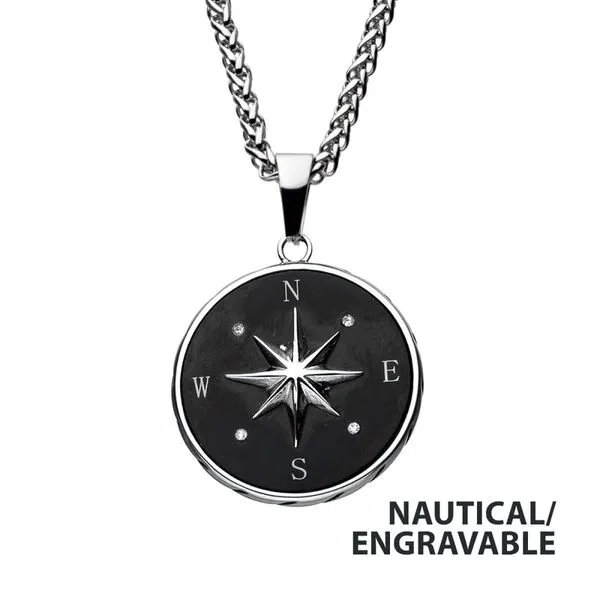 Stainless Steel Enamel Compass Pendant w/ 24