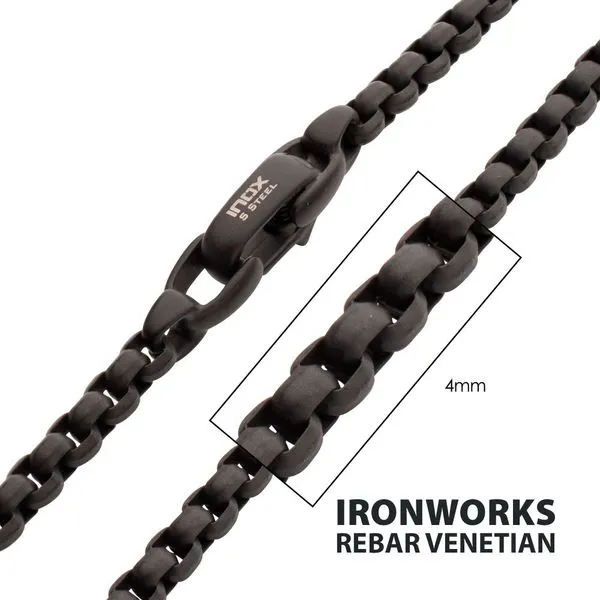 Black Necklace Chain Round Box Beveled 24