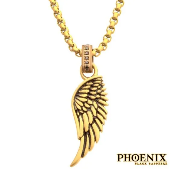 INOX Men's IPGD Wing Pendant w/ Brown Bail & 22