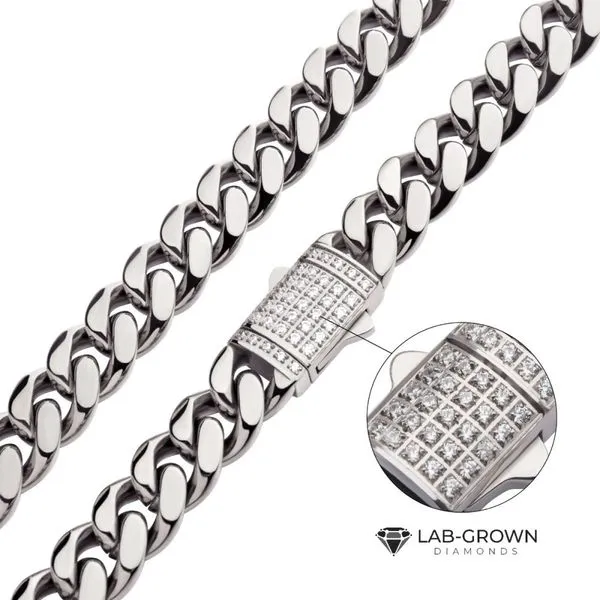 Men's Stainless Steel Cuban Link Necklace with Lab-Grown Diamond Clasp MarBill Jewelers Belle Vernon, PA