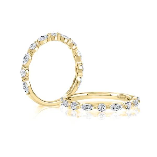 A.JAFFE 18K Yellow Gold Wedding Band with Marquise & Round Diamonds Marc Robinson Jewelers Round Rock, TX