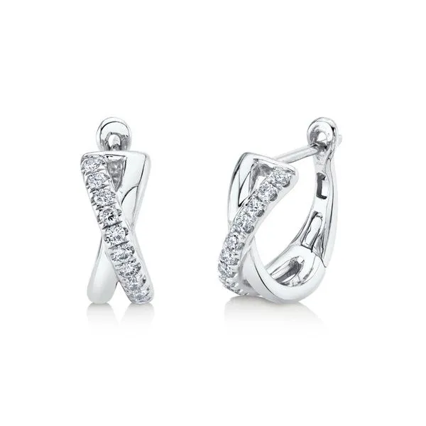 SC22007274V2 White 14 Karat Huggie Earrings with 0.25tw Round Diamonds Marc Robinson Jewelers Round Rock, TX