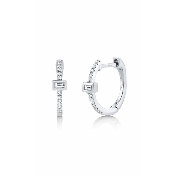 14K White Gold Huggie Earrings with 0.12ct Round Diamonds Marc Robinson Jewelers Round Rock, TX