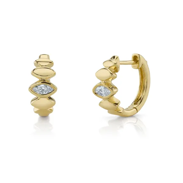SC55023430 Yellow 14 Karat Huggie Earrings with 0.15tw Marquise Diamonds Marc Robinson Jewelers Round Rock, TX