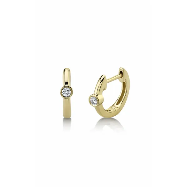 Shy Creations Yellow 14K Huggie Earrings with 0.06ct Round Diamonds Marc Robinson Jewelers Round Rock, TX