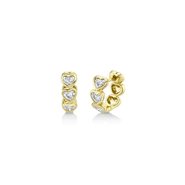 Yellow 14 Karat Gold Huggie Earrings with 0.69ctw Heart-Shaped Diamonds Marc Robinson Jewelers Round Rock, TX
