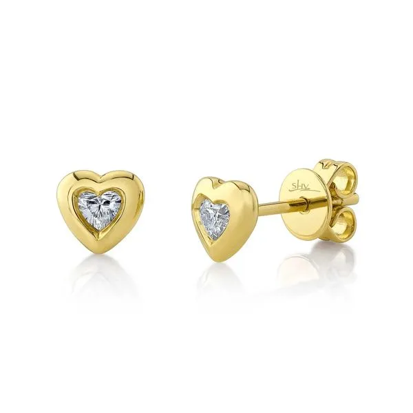 SC55021439 Yellow 14 Karat Stud Earrings with 0.16tw Heart Diamonds Marc Robinson Jewelers Round Rock, TX