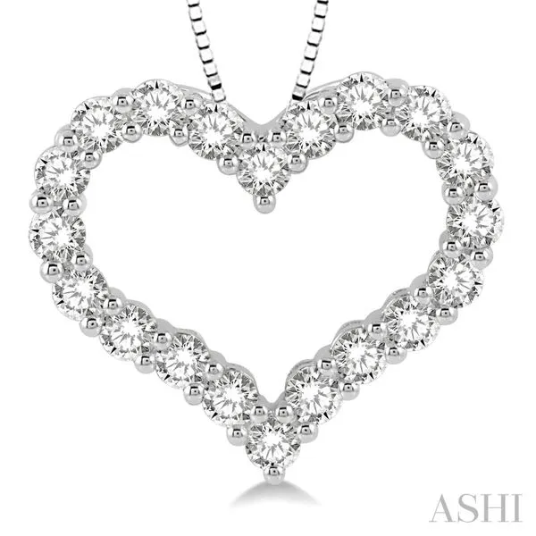 Lady's White Polished 14 Karat Heart Pendant with 0.50tw Round Diamonds - 18