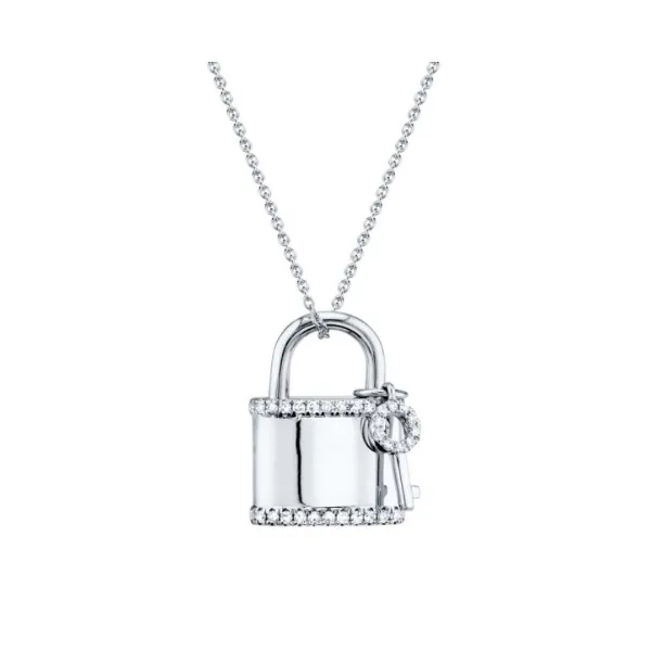 Madison E 0.21 CT 14K White Gold Diamond Lock & Key Necklace SC55006303 Marc Robinson Jewelers Round Rock, TX