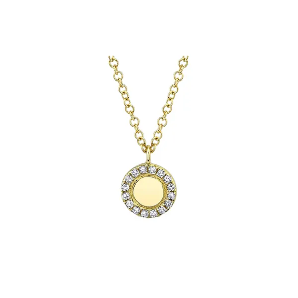 SC55013056 - Shy Creation Diamond Halo Disc Necklace (1/20 ct tw) in 14K Yellow Gold, 18