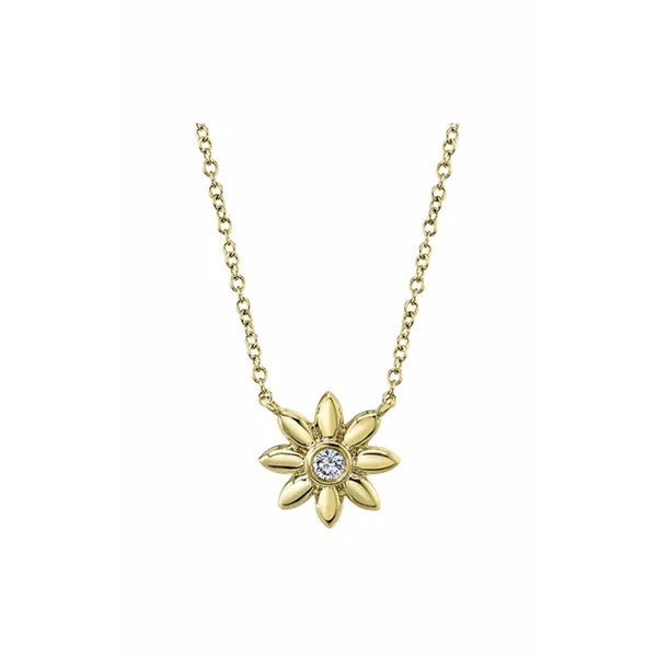 Shy Creation 0.05ct Diamond Bezel Flower Necklace in 14K Yellow Gold Marc Robinson Jewelers Round Rock, TX