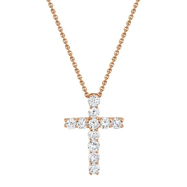 Lady's Rosé 14 Karat Open Link Necklace with 0.2tw Round Diamonds (18