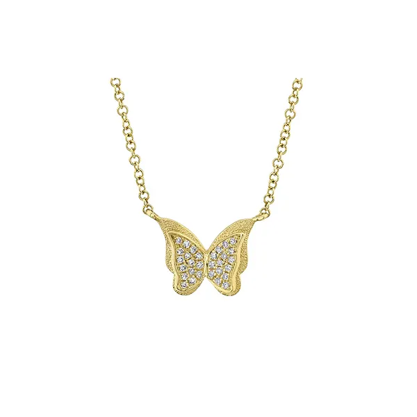 14K Yellow Gold Butterfly Necklace with 0.06ct Round Diamonds – 18