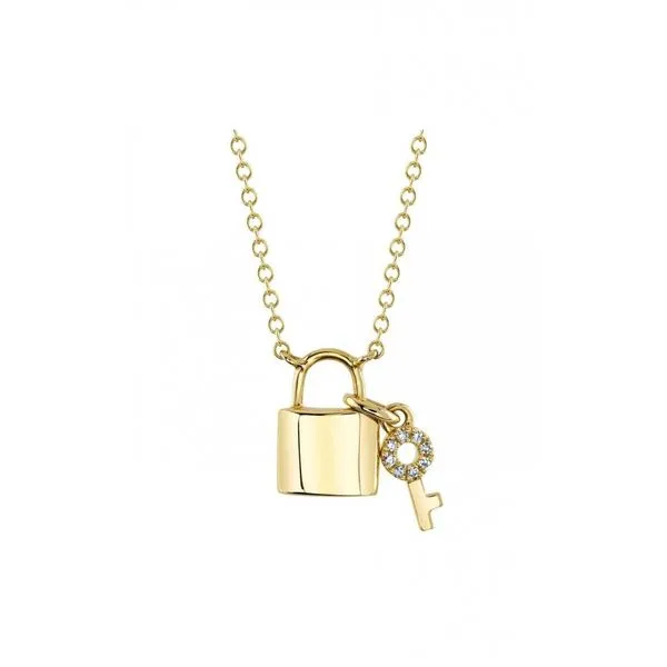 14K Yellow Gold Lock & Key Necklace with 0.02ct Round Diamonds – 18