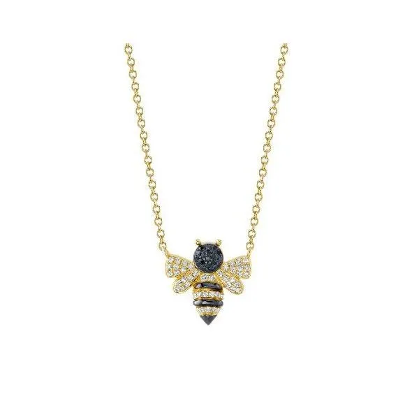 14K Yellow Gold Bee Necklace with Black & White Diamonds – 18