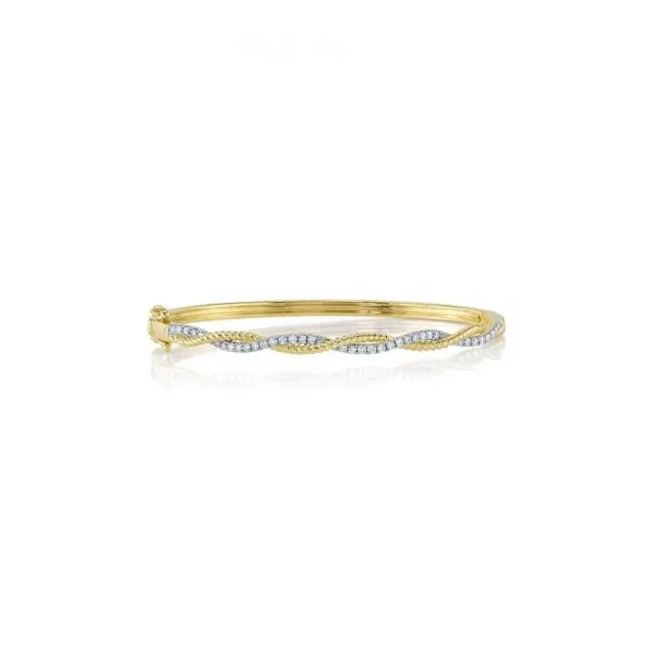 14K Yellow Gold Diamond Bangle Bracelet - 0.53ct Round Diamonds, 7