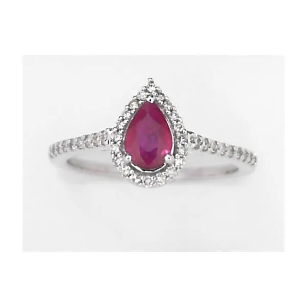 40897TSRBWG Lady's White 10 Karat Fashion Ring with Round Diamonds & Pear Ruby - Size 6.5 Marc Robinson Jewelers Round Rock, TX