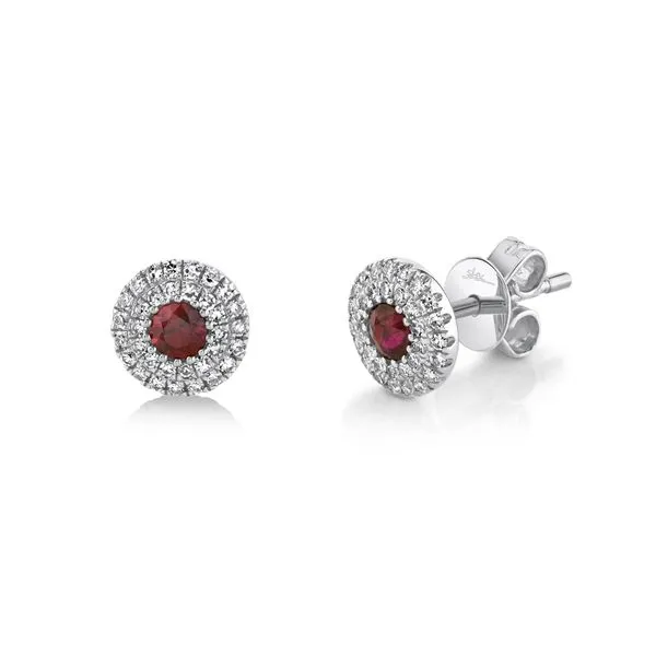 SC55020538 Lady's White 14 Karat Stud Earrings with Round Diamonds & Rubys Marc Robinson Jewelers Round Rock, TX